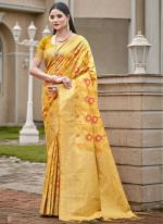 Organza Yellow Festival Wear Printed Saree